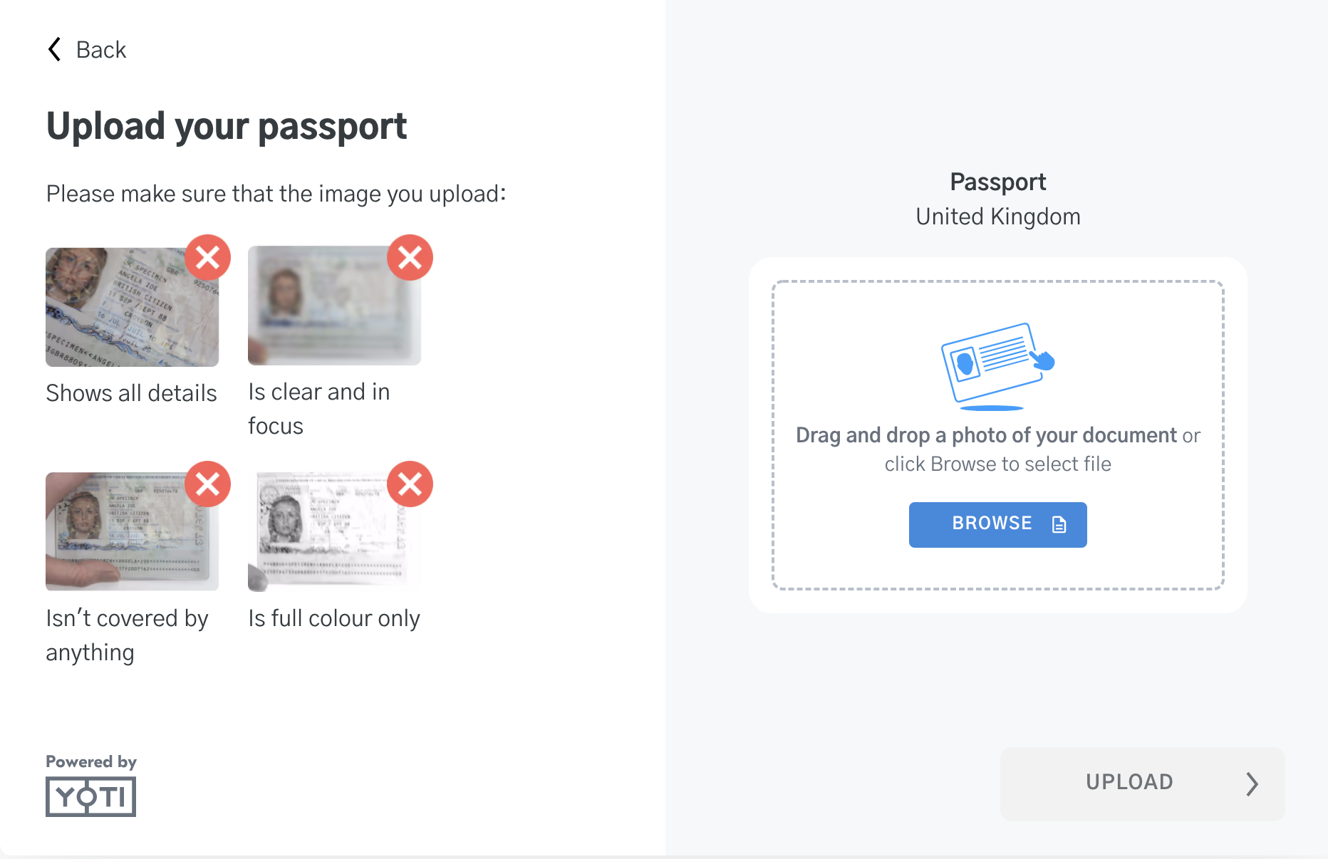 User flow: Upload option.