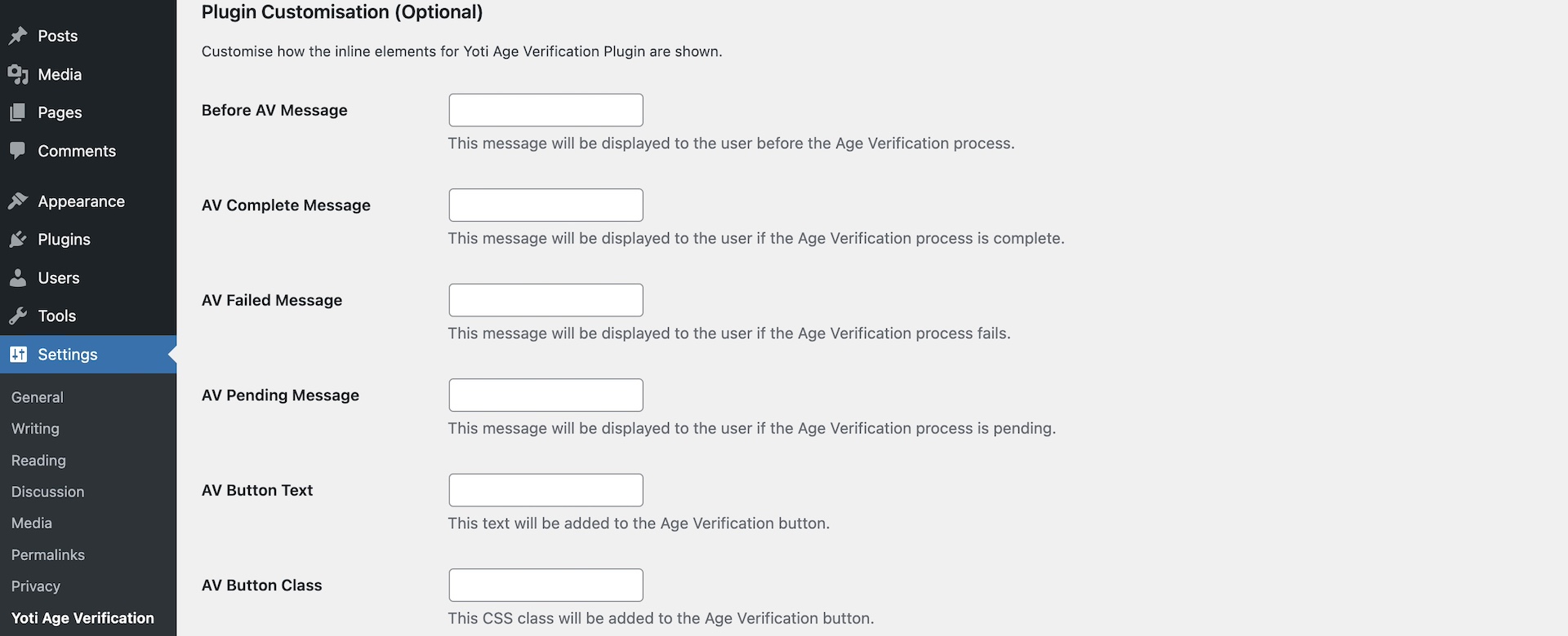 Settings > Yoti Age Verification