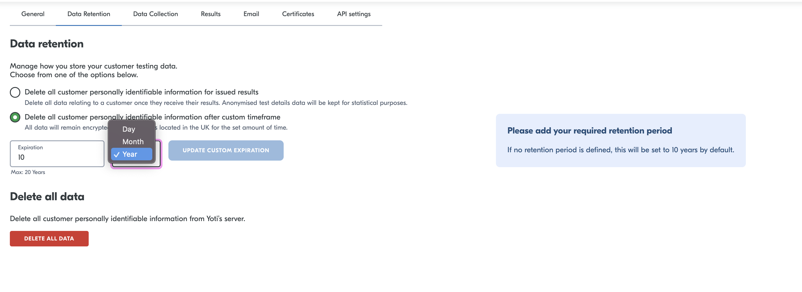 Settings &gt; Data Retention