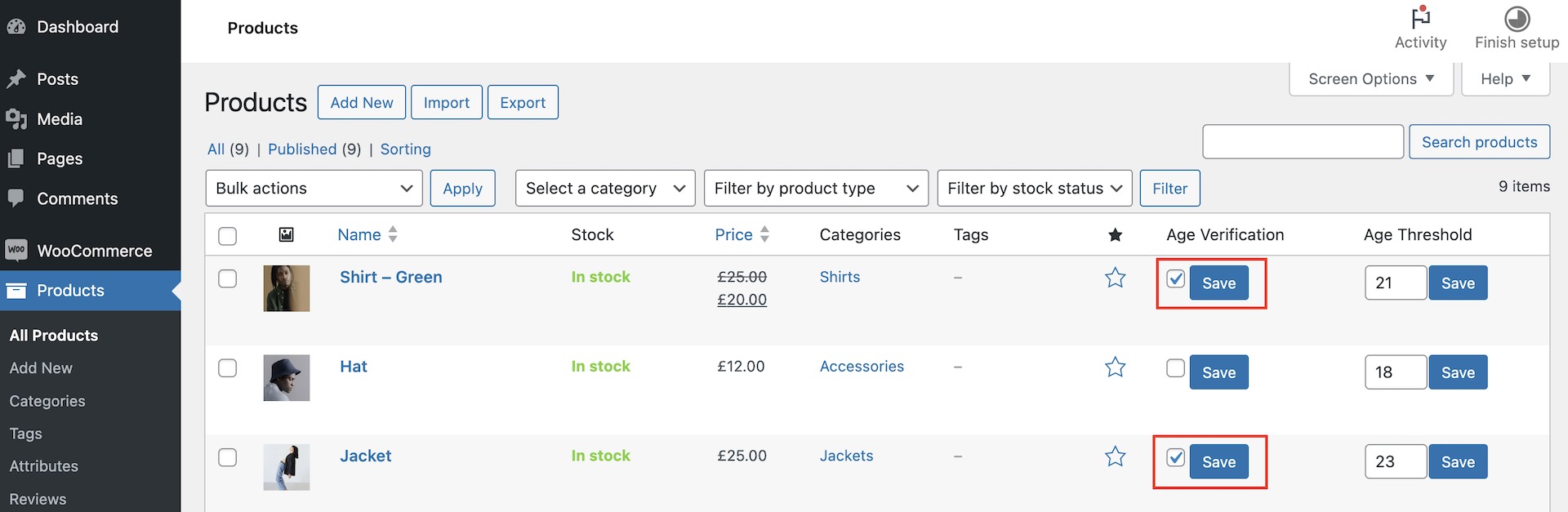 Products -> All Products
