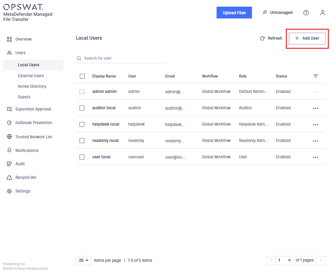 Add User action on Local Users