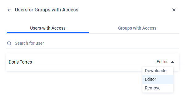 Example: the access is changed to 'Editor'.