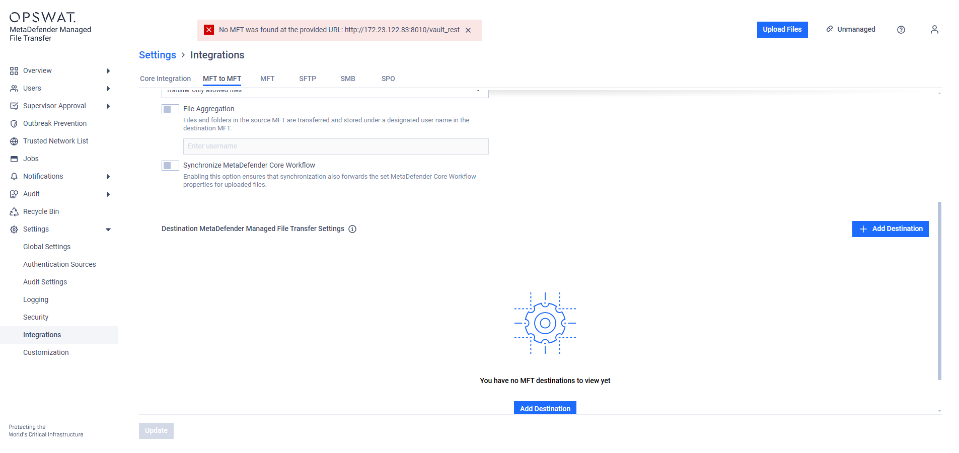 Example: Invalid URL was given with Enforce Synchronization turned on.