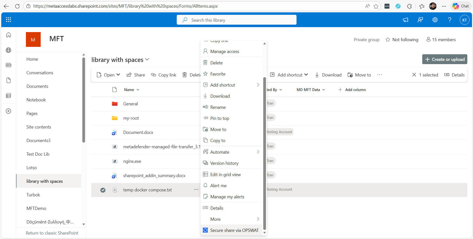 1. Right click to any file that you want to share, then click to "Secure share via OPSWAT"
