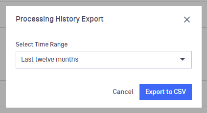 Processing History Export modal