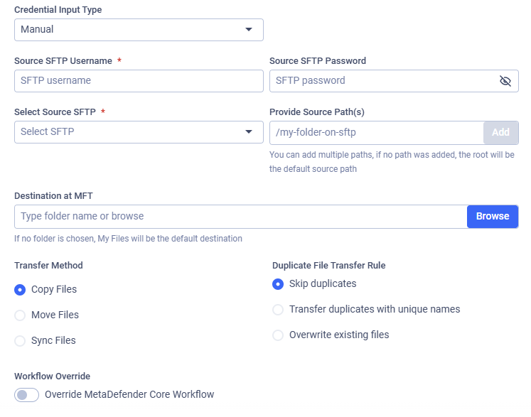 SFTP Pull configuration viewed as a user