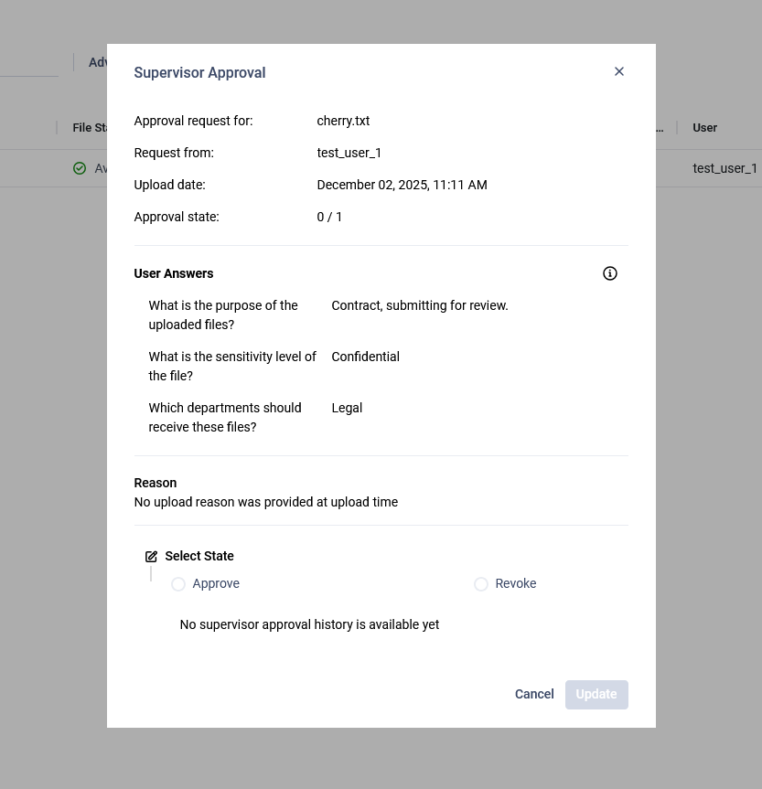 Supervisor Approval Modal