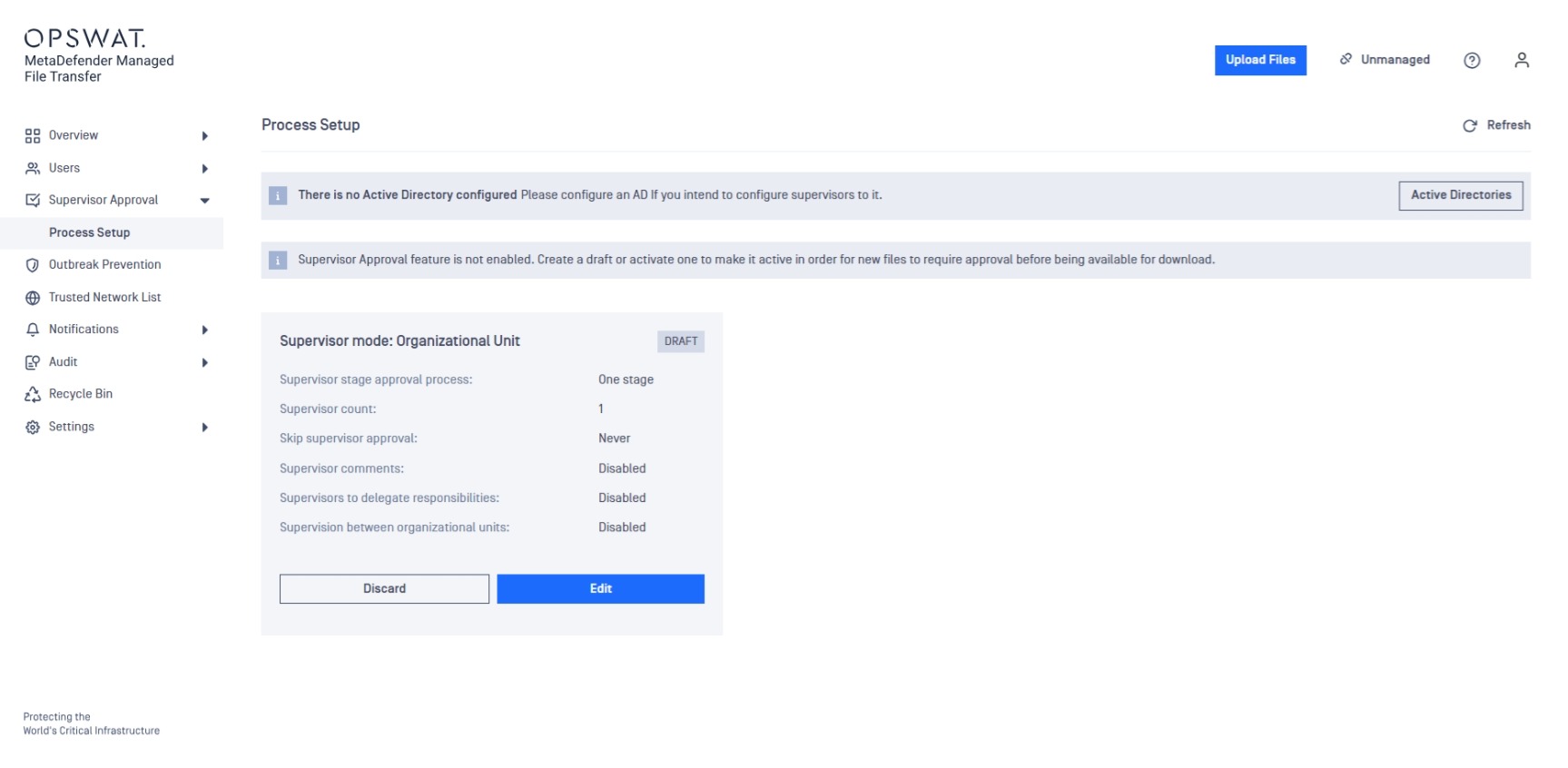 Supervisor Approval disabled: Previous configuration exists