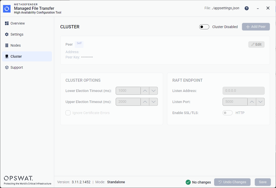 Cluster mode is disabled by default after a new installation.
