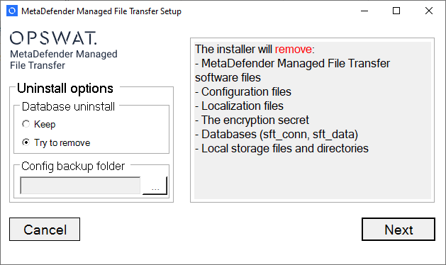 Uninstallation with database removal