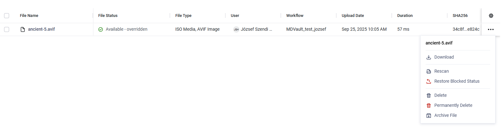 Restore Blocked status action for Overridden Files