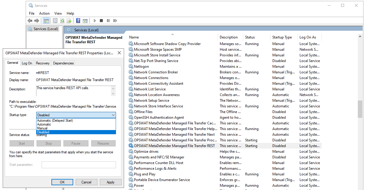 Set services to disabled