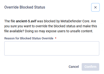 Admin has to provide a reason to Override Blocked Status