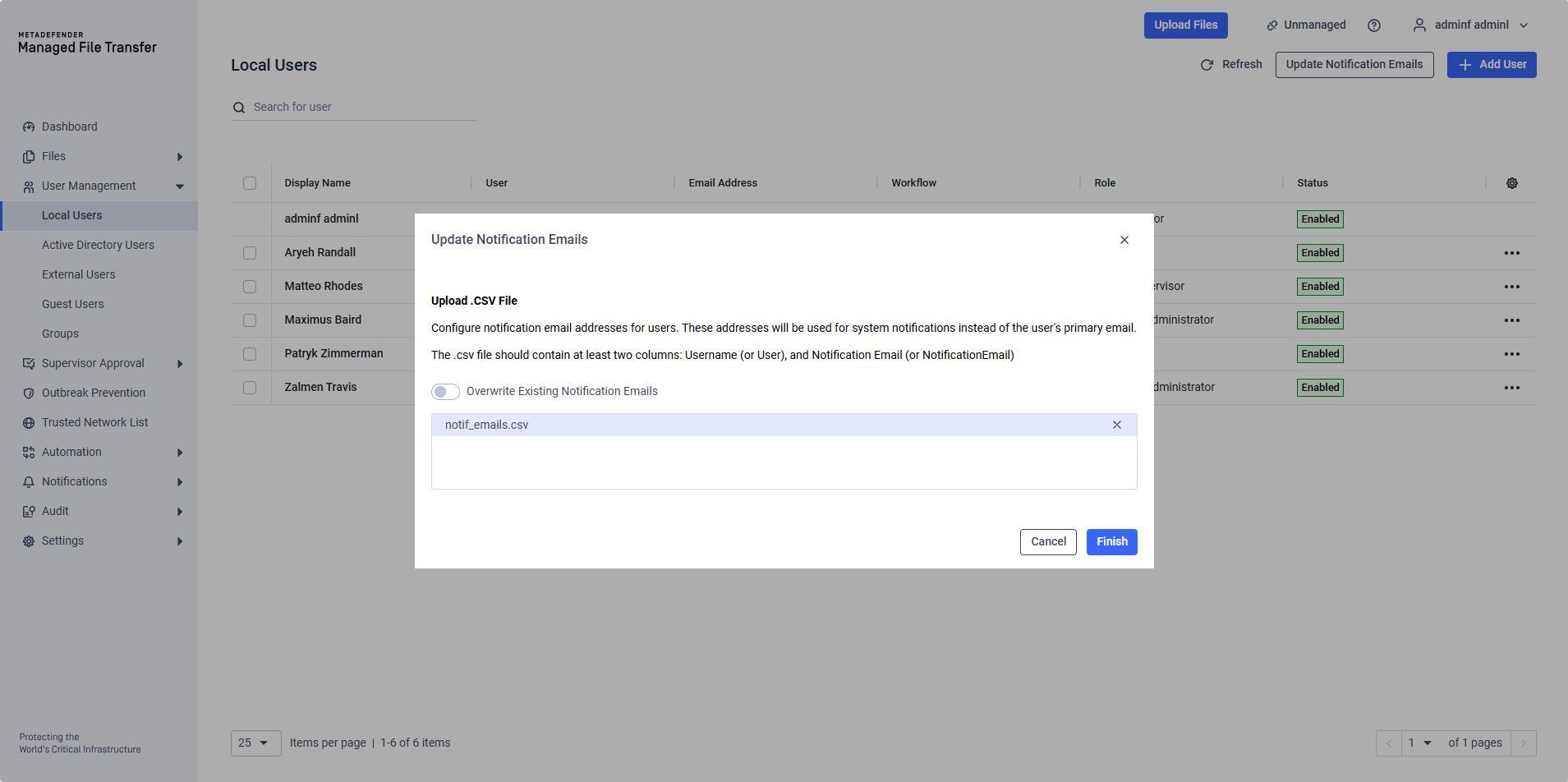 The selected file appears after uploading. It can be cleared by clicking the "x" next to it.
