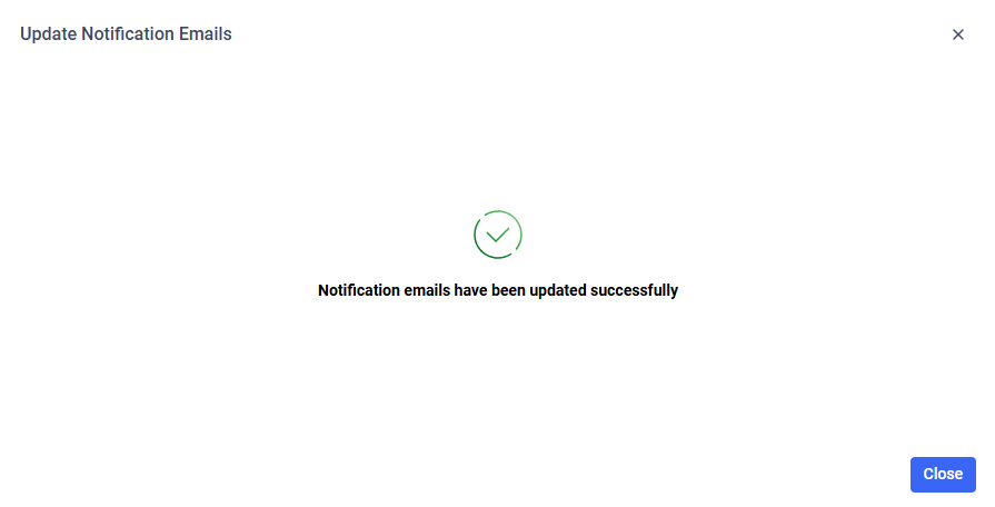 After a successful update a confirmation modal will appear and the modal can be closed.