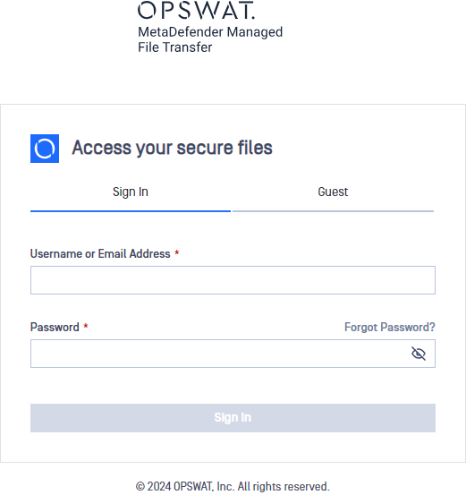 Login screen after setup