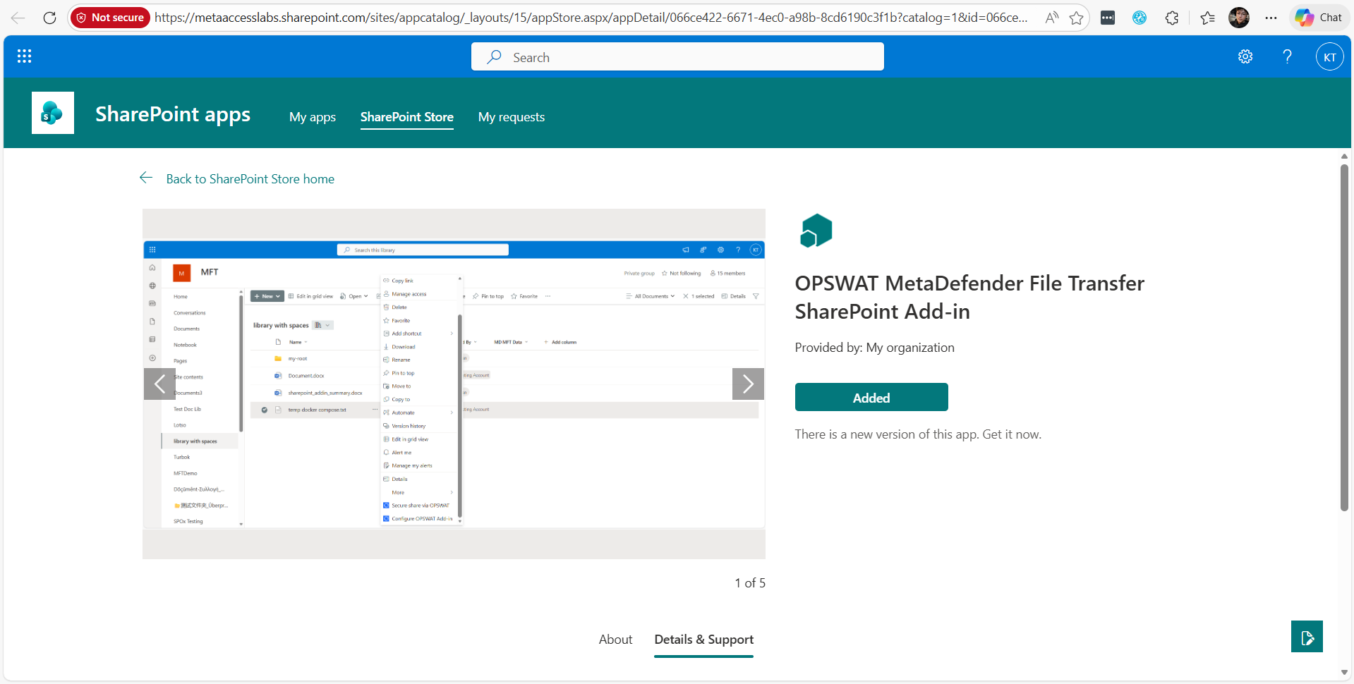 5. At this point, the app has been published successfully to your company SharePoint store.