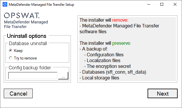 Uninstallation with keeping the database