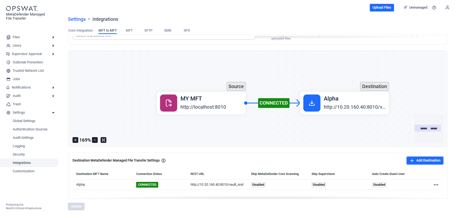 Example: Valid Destination MFT provided while Enforce Synchronization is turned on.