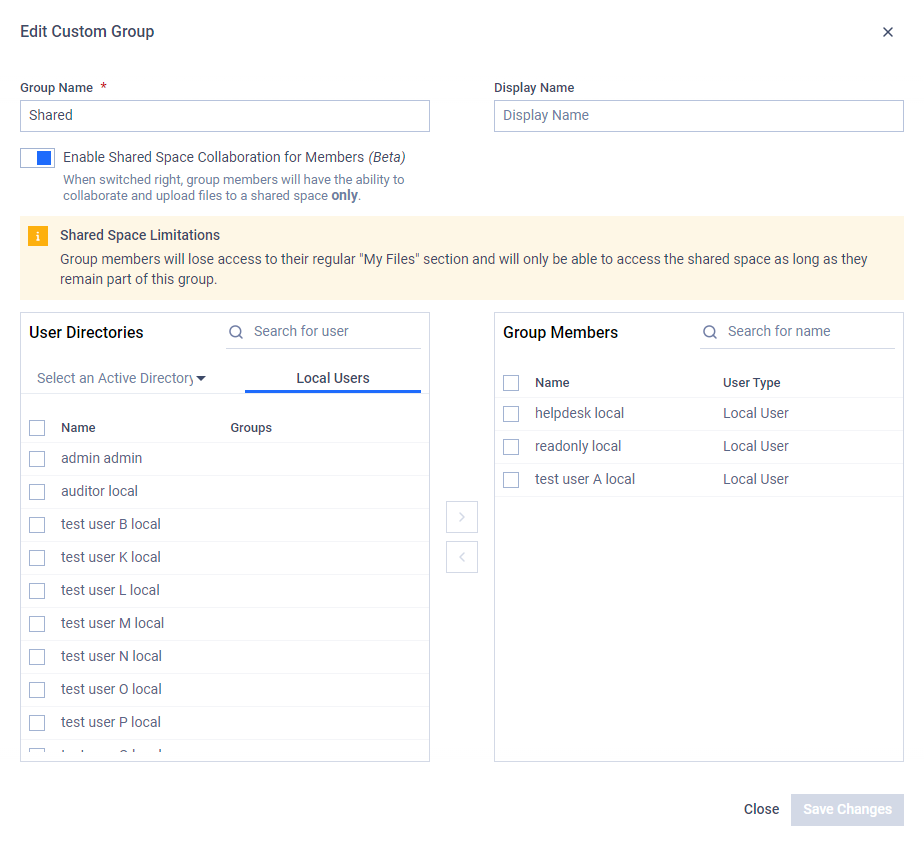 Edit Custom Group modal