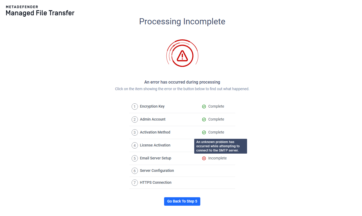 SMTP Server Setup failed with an issue