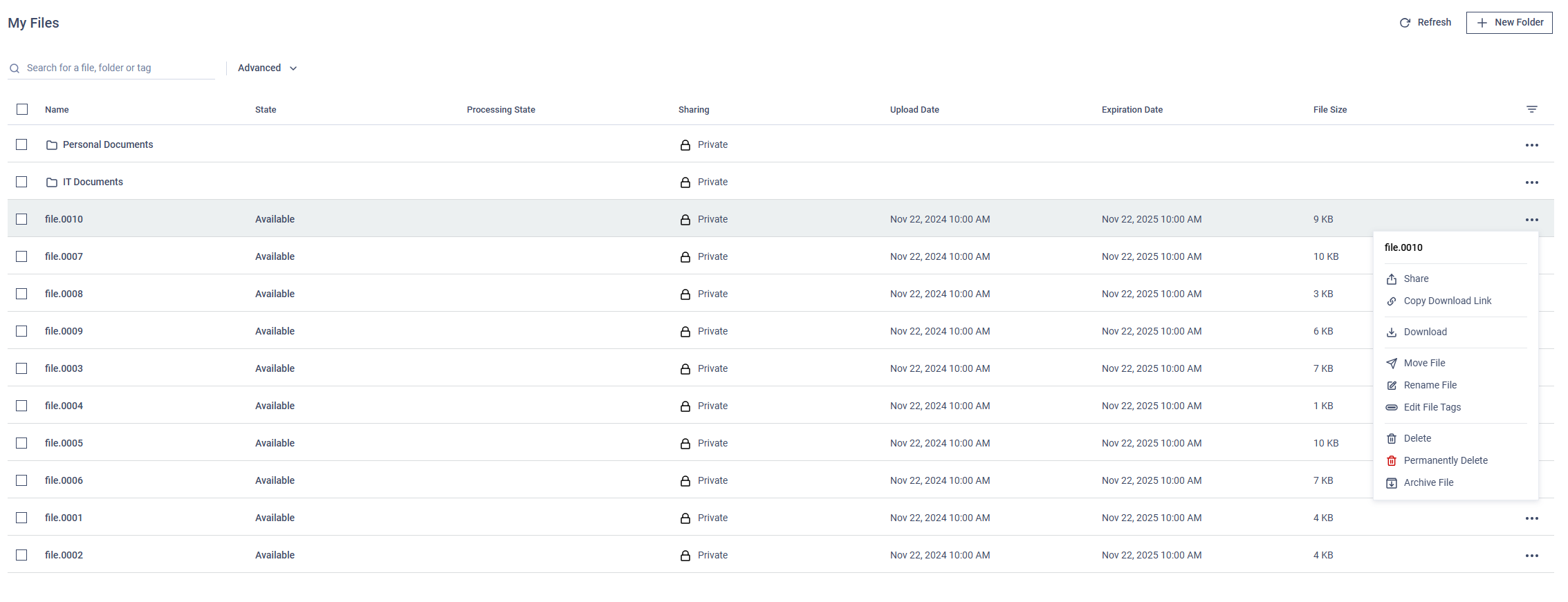 More Actions Menu