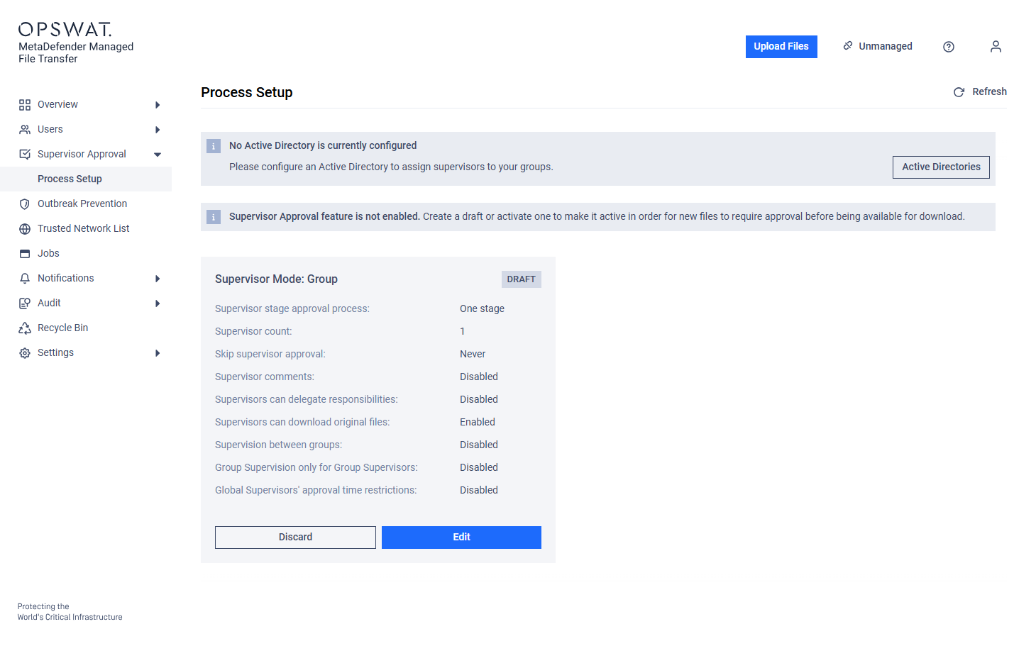 Supervisor Approval disabled: Previous configuration exists