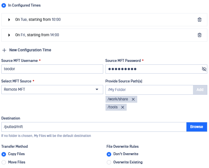 Pull MFT configuration with Configured Times