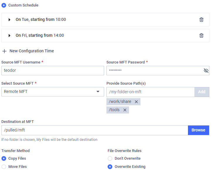 Pull MFT configuration with Configured Times