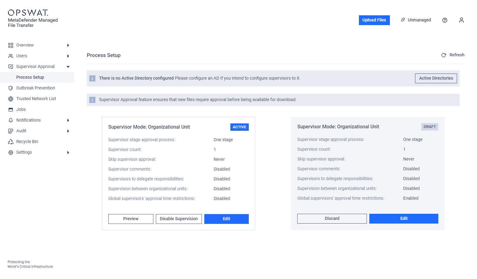 Supervision is enabled: A new process configuration has been created