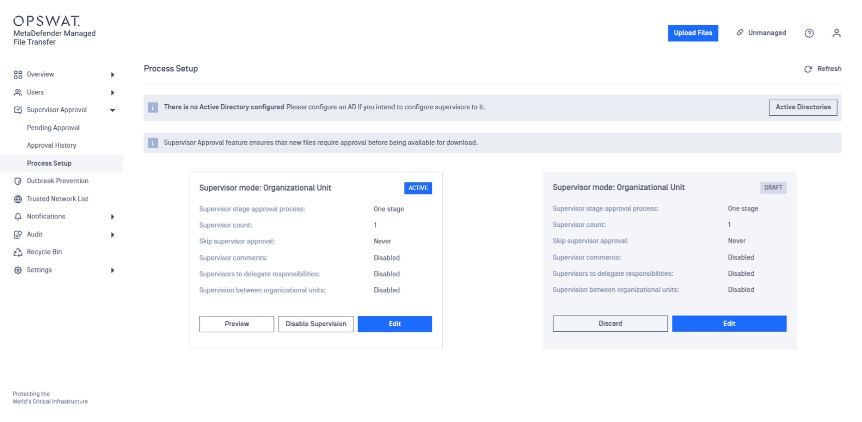 Supervision is enabled: A new process configuration has been created