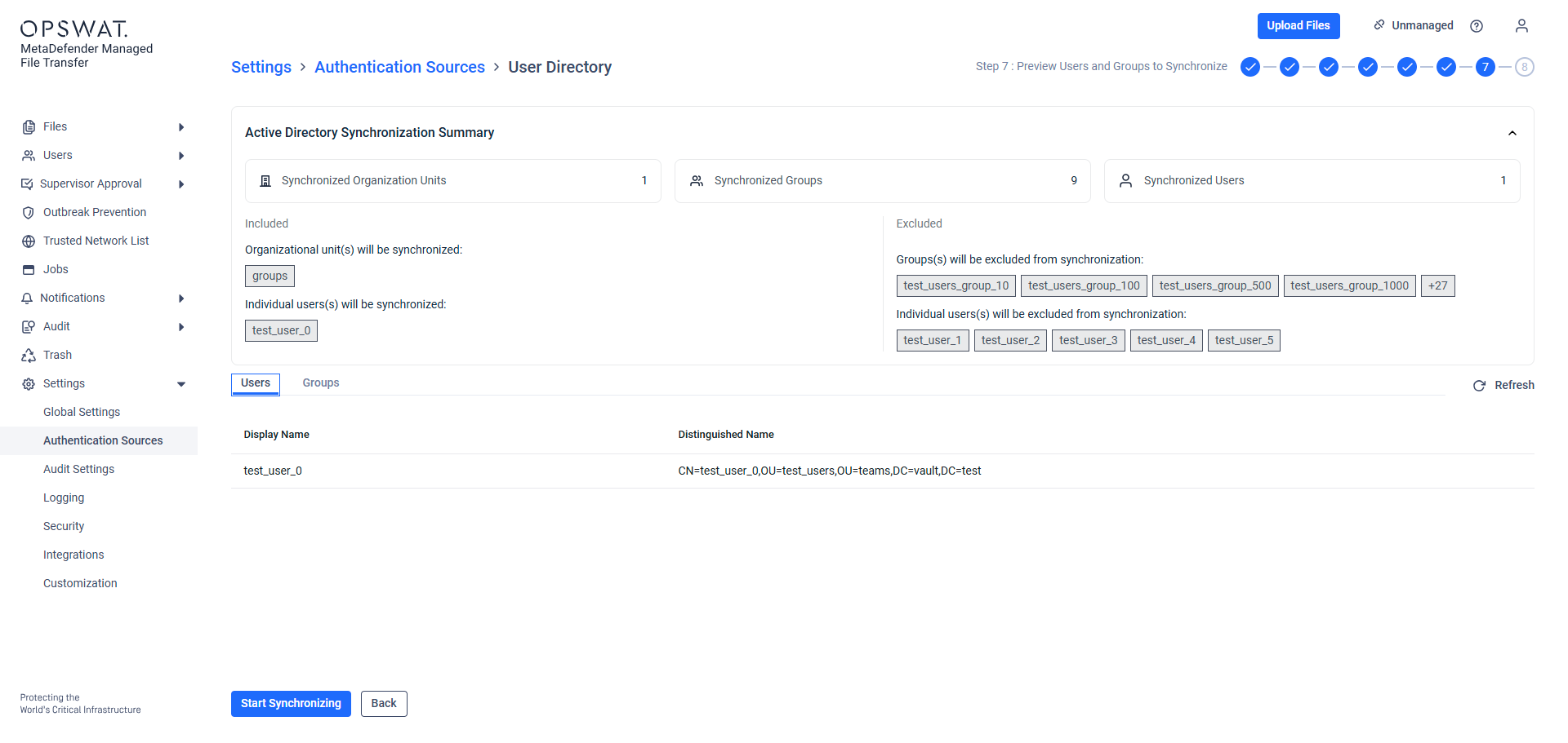 Viewing the summary and to be synchroized users