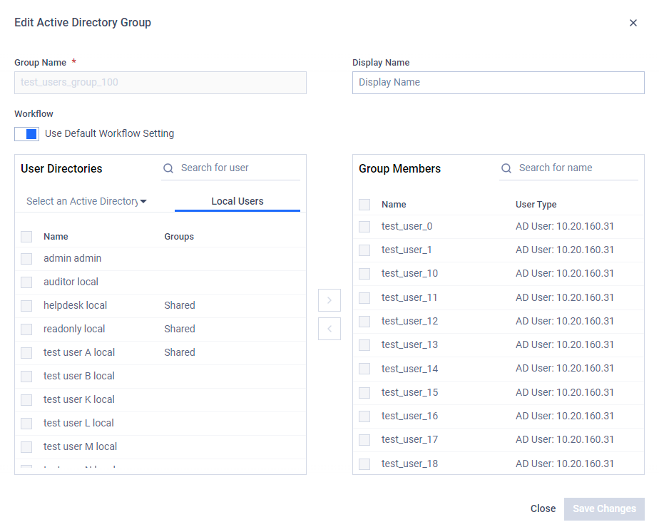 Edit modal for Active Directory Group