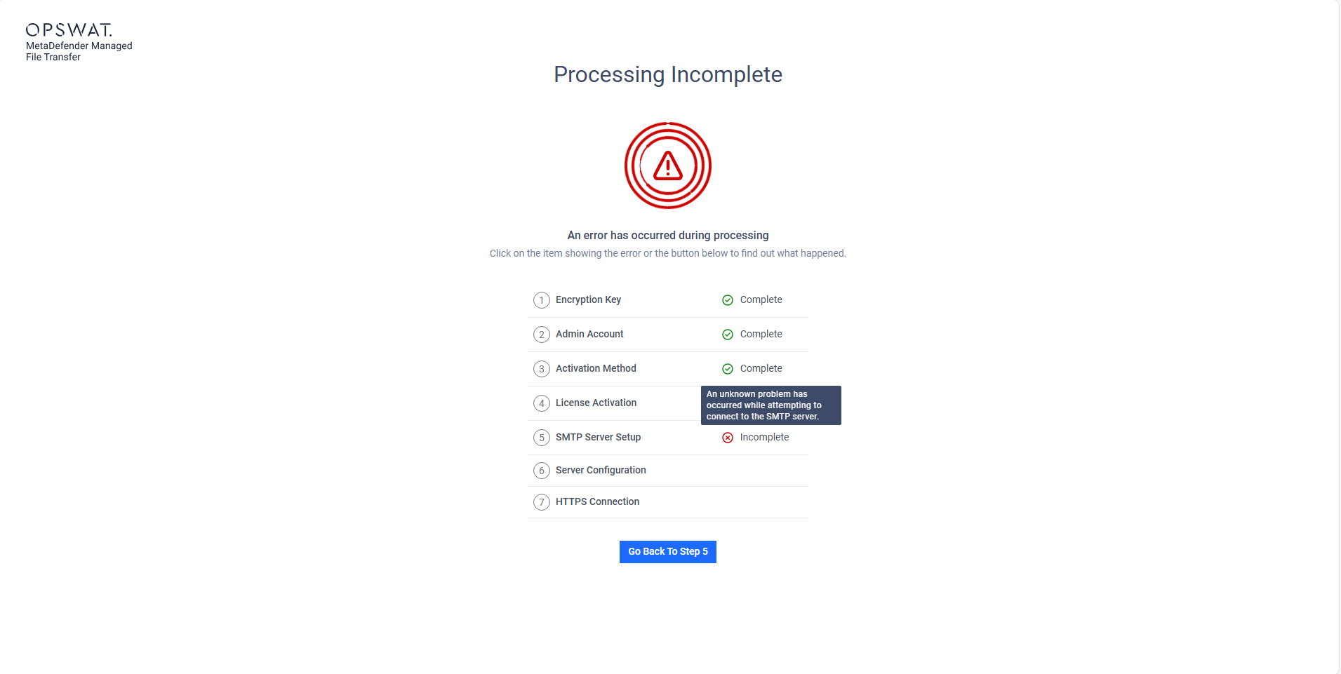 SMTP Server Setup failed with an issue