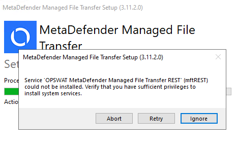 If the service manager wasn't closed, you might see this error. Close the window and select retry.