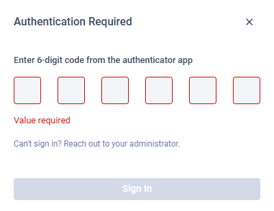 User has 2FA and required to provide their OTP code