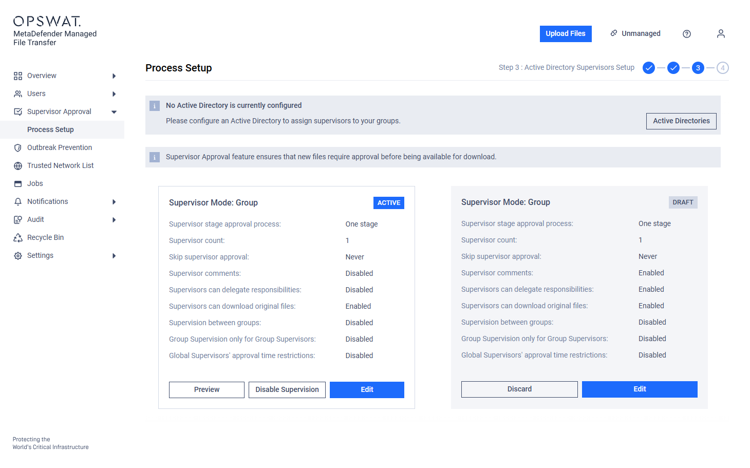 Supervision is enabled: A new process configuration has been created
