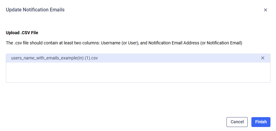 The selected file appears after uploading. It can be cleared by clicking the "x" next to it.