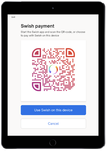 Example from the Swish Payment Widget on an iPad