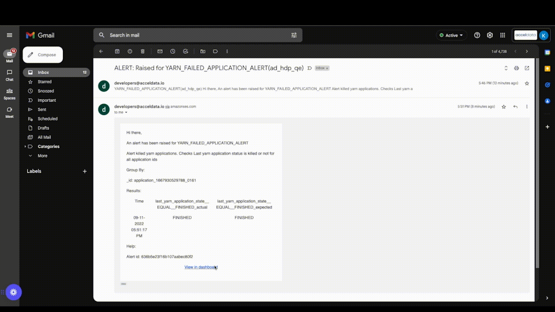 Application Log Link in Alert Email