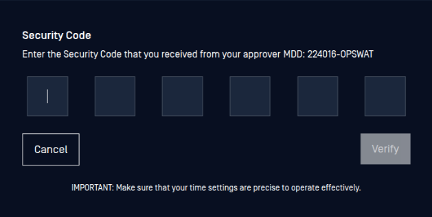 _The input screen for one-time passcode on MetaDefender Drive_