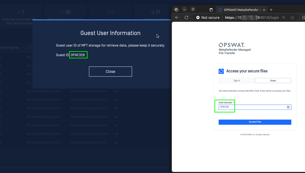 Using a Guest ID to access backed up data on MetaDefender Managed File Transfer