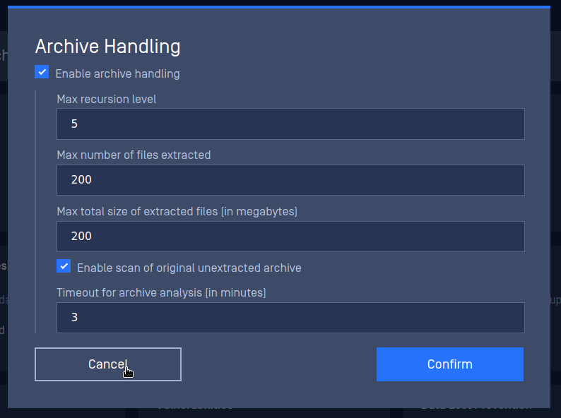 Adjust how MetaDefender Drive handles archive files