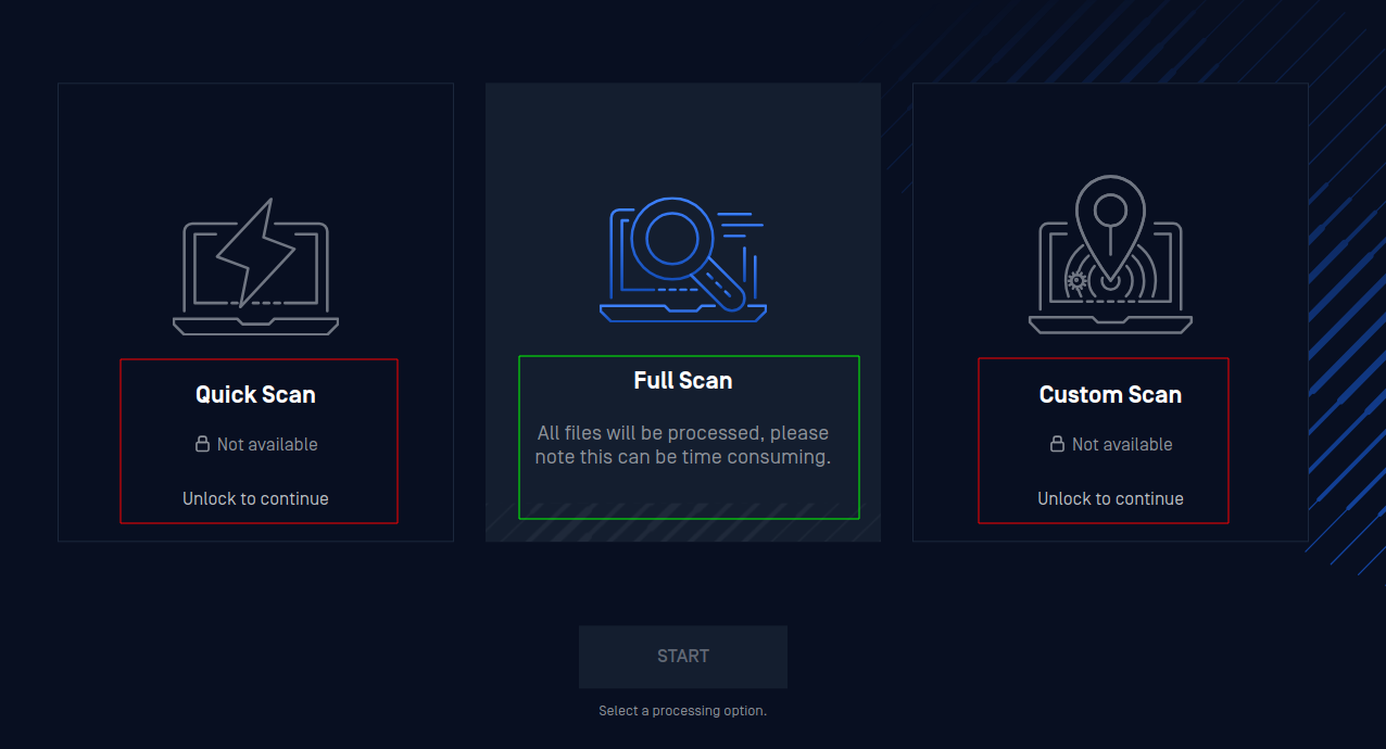 Scan options on a locked Drive