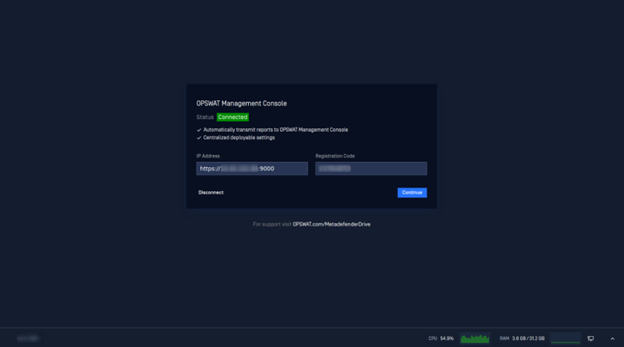 MetaDefender Drive - OPSWAT Management Console connection set up
