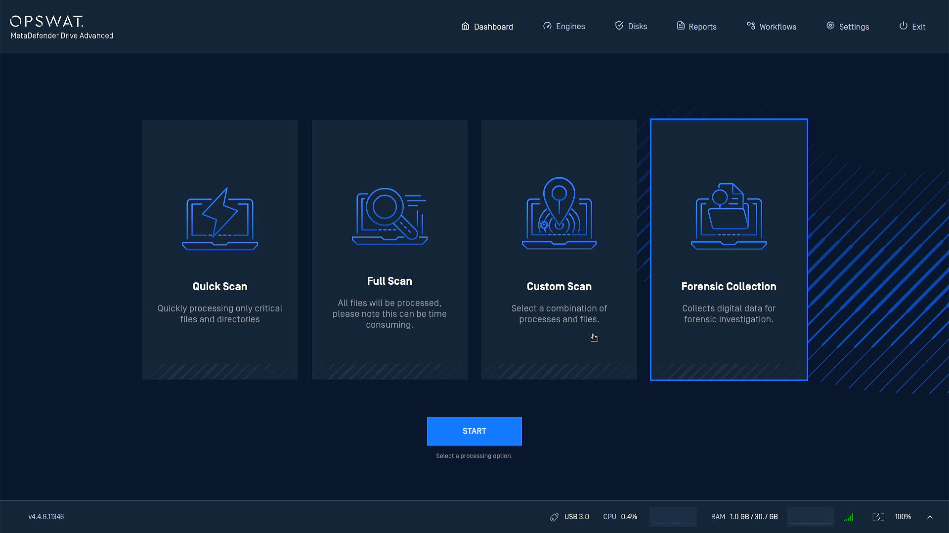 New dashboard with Forensic Collection card