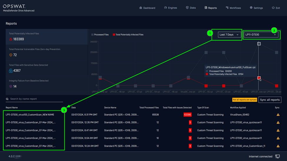 Filtering scan reports by Device and Date