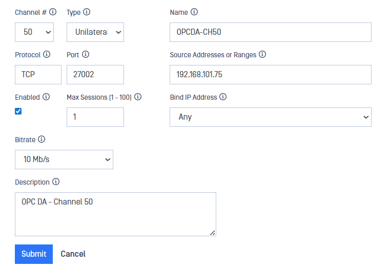 Blue - TCP Configuration