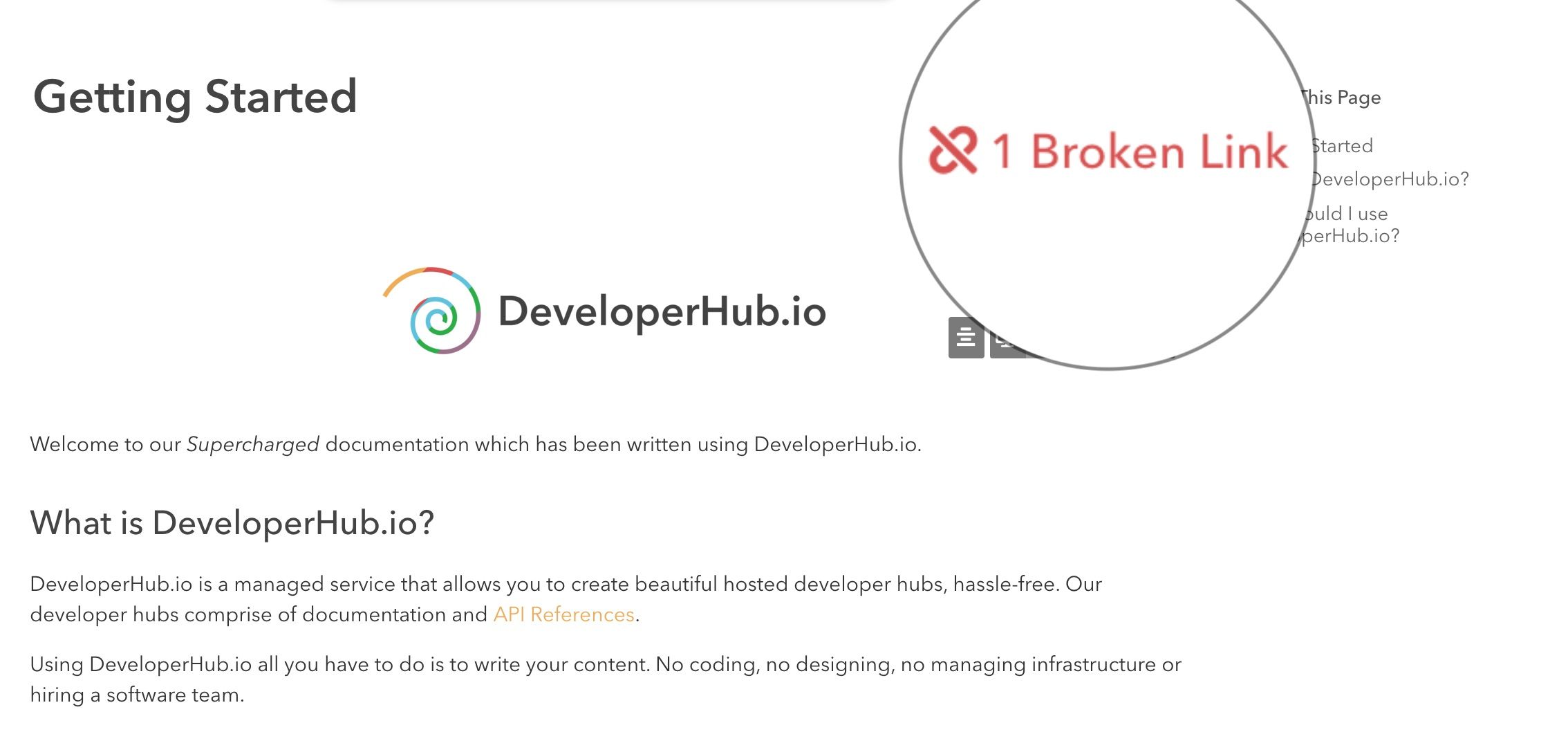 Broken link notification