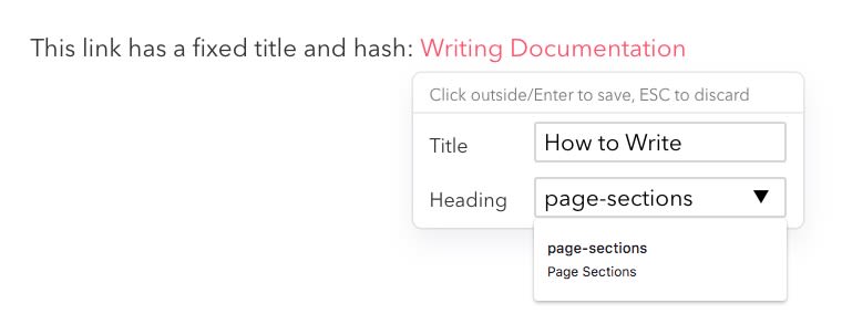 Changing link title and specifying heading